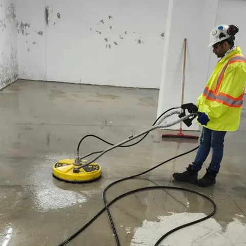 Professional floor cleaning using high-powered surface cleaner